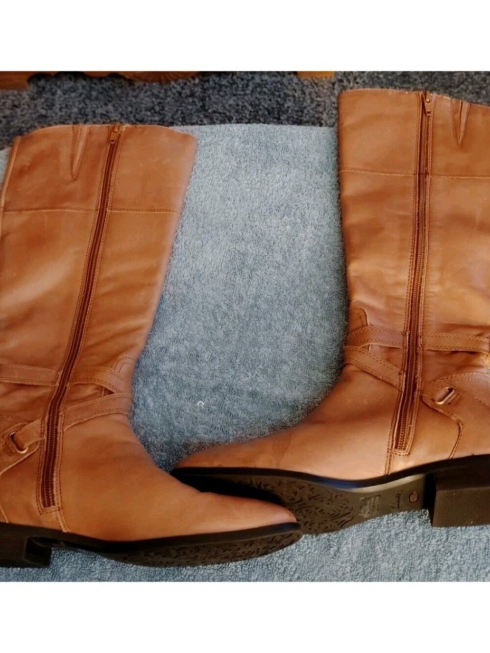 Clarks Riding Tall Boots Womens Size 6.5 M Brown Leather Zip Buckles - Picture 7 of 12